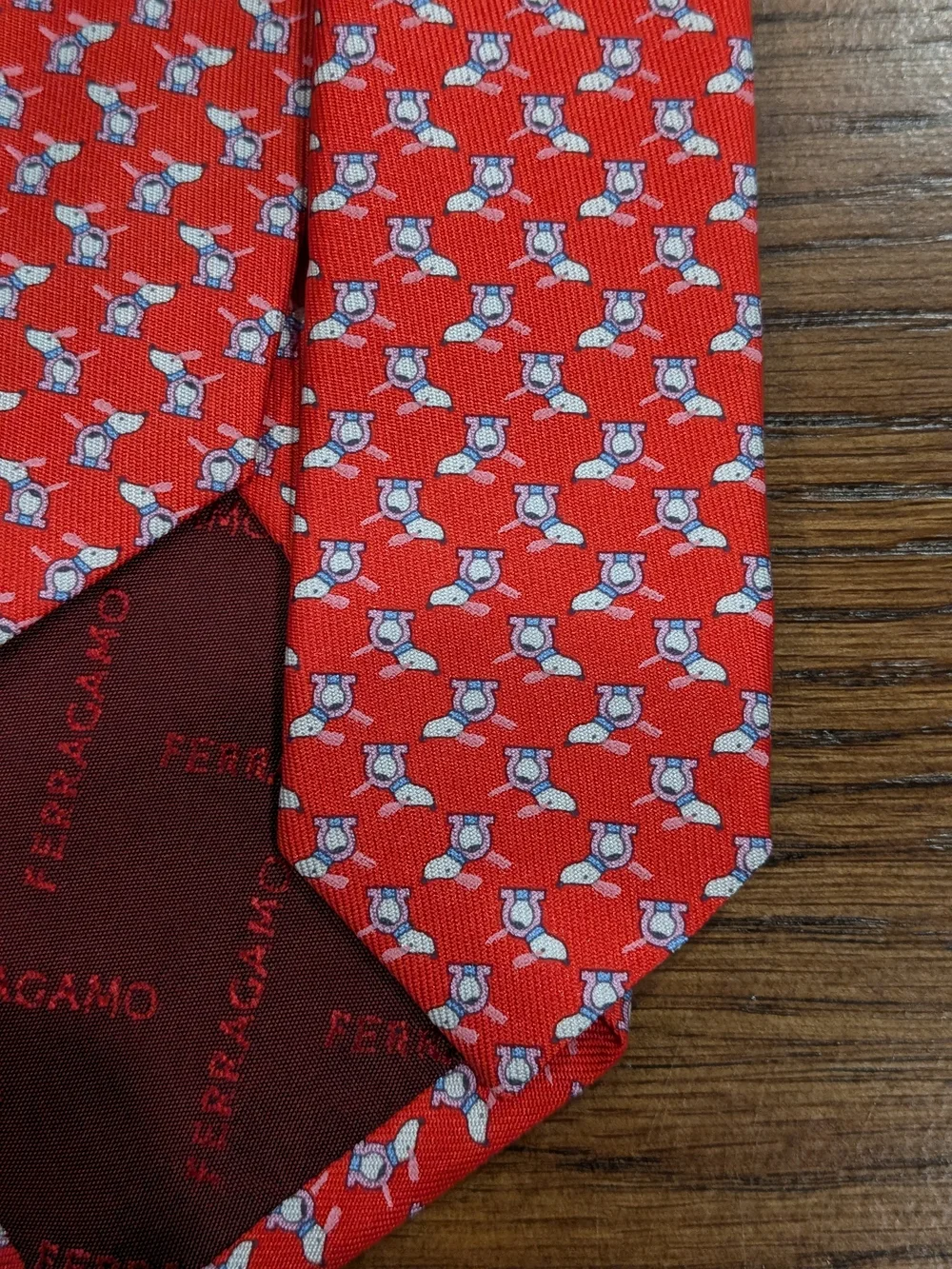 Salvatore Ferragamo Red Tie with White Micro Motif